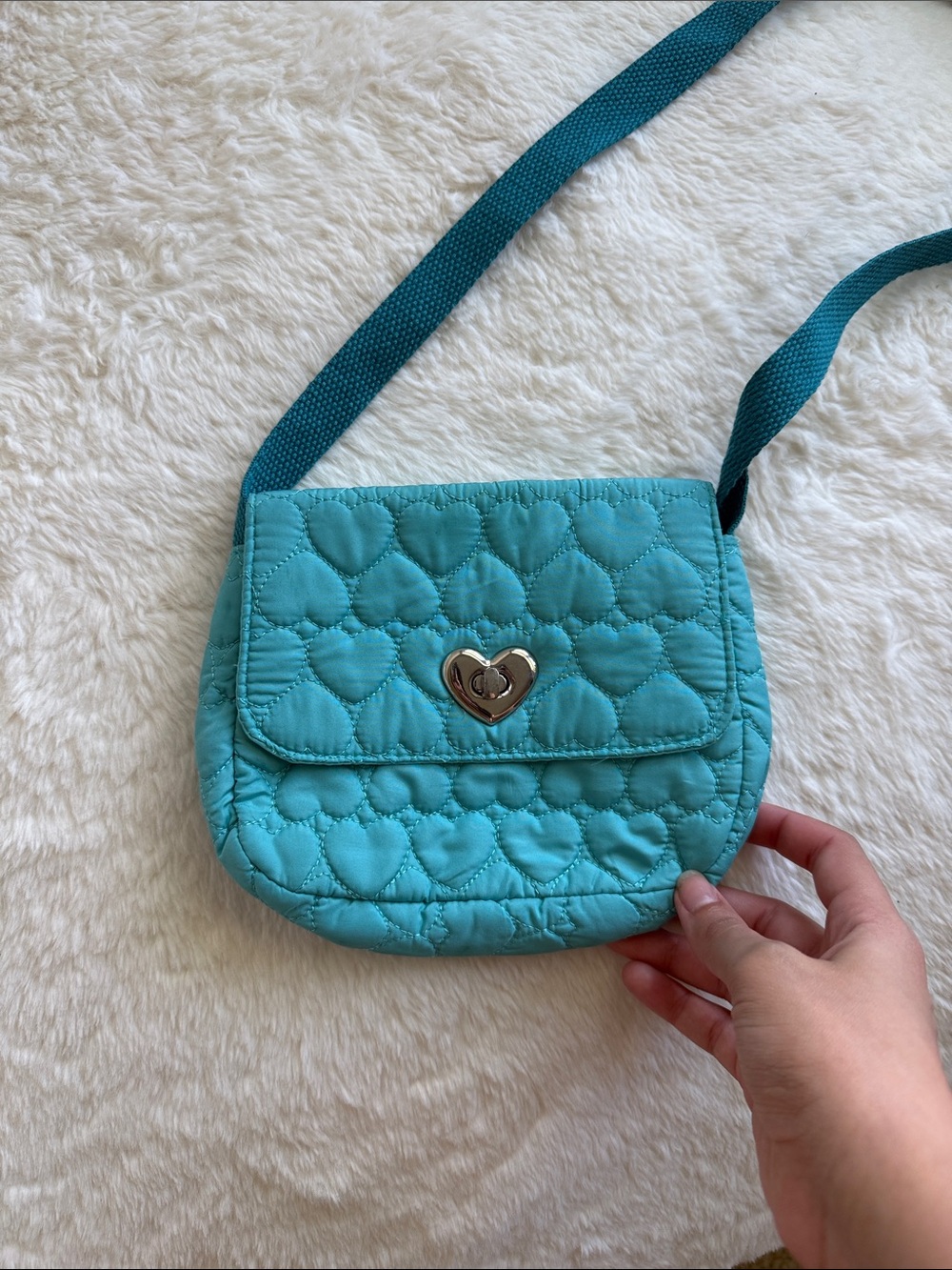 Blue Quilted Hearts Sholdee bag vintage thrifted quilt puffy - Picture 2 of 4